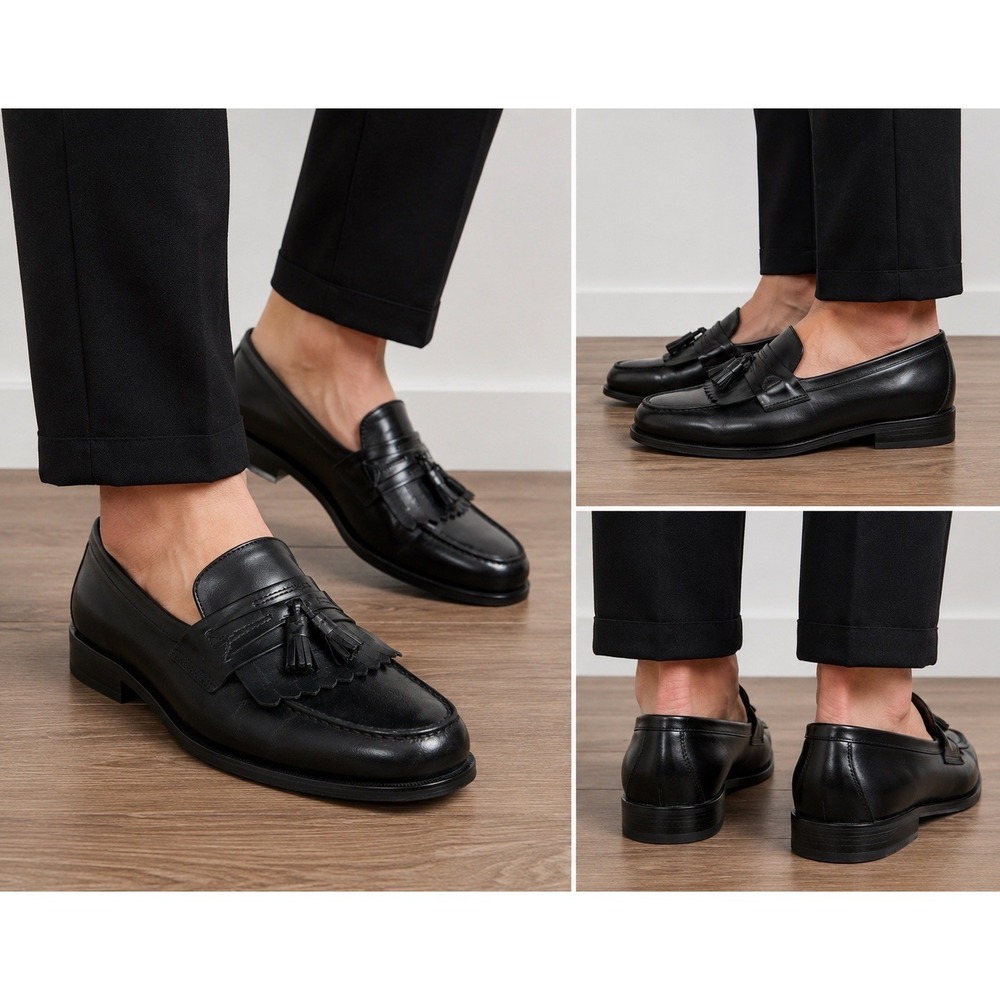 Vintage Nunn Bush Dress Flex Black Leather Kiltie Tassel Loafers 10.5 Mens Shoes
